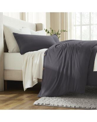 Superior Chloe 100% Cotton Linen Texture Vintage Wash Solid Percale Duvet Cover Set