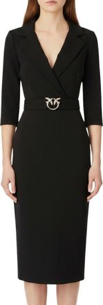 Pinko Black Notched Lapel Midi Dress
