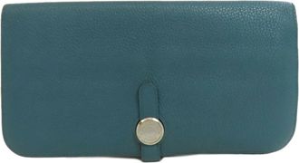 Hermès Blue Taurillon Clemence Leather Long Wallet (Bi-Fold) (Pre-Owned)