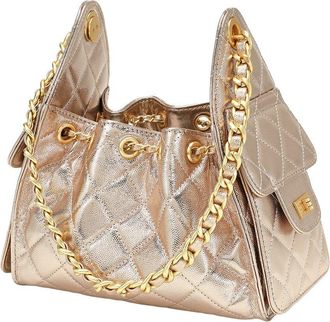 Tiffany & Fred Quilted Metallic Leather Drawstring Shoulder Bag