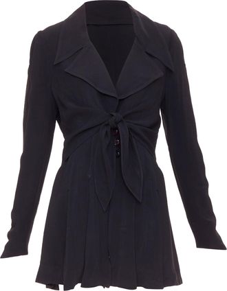 Karl Lagerfeld tie front pleated hem wool crepe coat