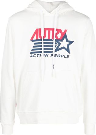 Autry logo-print drawstring hoodie - men - Cotton - S - White