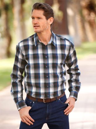 Catamaran Langarmhemd CATAMARAN, Herren, Gr. 39/40, Normalgr&ouml;ssen, weiss (blau, wei&szlig;, kariert), 65% Polyester, 35% Baumwolle, gemustert, kariert, k&ouml;rpernah, Hem