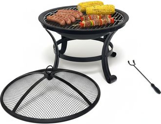 Relaxdays Relaxdays Brasero, &Oslash; 55 Cm, Con Parrilla, Protector De Chispas, Atizador, Acero, Para Jard&iacute;n, Negro