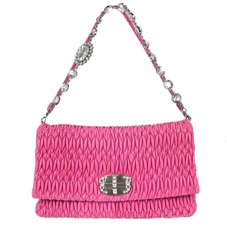 Miu Miu Crystal Clutch Matelasse Leather Pink Leather Handbag (Pre-Owned)