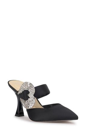 Jessica Simpson Favica Embellished Satin Slide Mule in Black at Nordstrom, Size 8.5