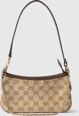 Gucci Gossip Crystal Small Shoulder Bag, Beige, GG Canvas