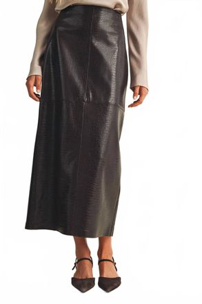 Mustard Seed Henna Croc Embossed Vegan Leather Midi Skirt In Dark Chocolate