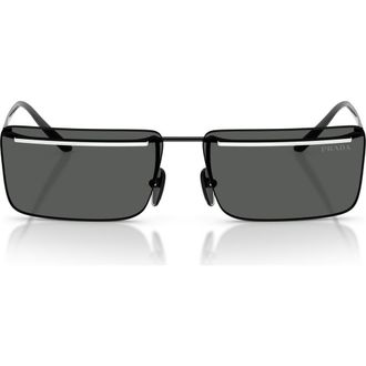 Prada 60mm Rectangular Sunglasses in Black/White /Dark Grey at Nordstrom