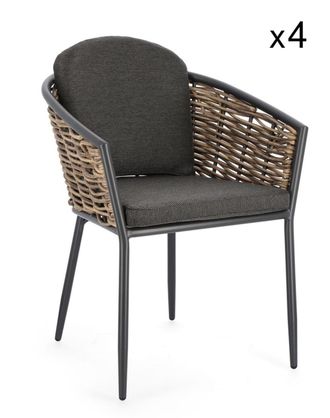 Konte Design Lote de 4 sillones de aluminio antracita y fibra sint&eacute;tica