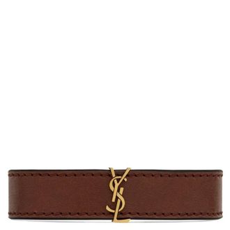 Saint Laurent Cassandre Logo Leather Bracelet, Size Large
