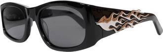 Pleasures Zwarte Eazy zonnebril met metalen vlam - Heren - Zonnebrillen - Zwart - ONE Size - Accessoires