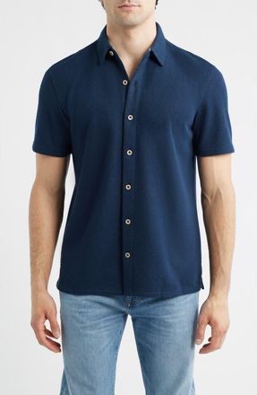 Johnston & Murphy Linden Textured Short Sleeve Button-Up Shirt in Navy at Nordstrom, Size X-Large