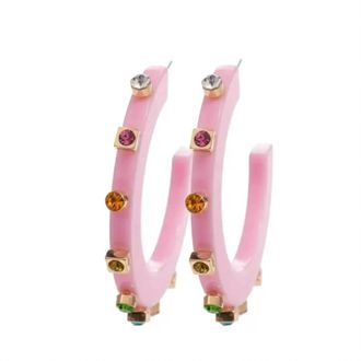 Smith & Co Womens City Girl Jewel Hoop Earrings In Pink Multicolor