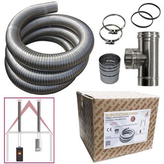 MBM Kit tubo acciaio inox 316 flessibile 10 mt diametro 60 mm interno liscio a norma CE EN 1856 2 canna fumaria
