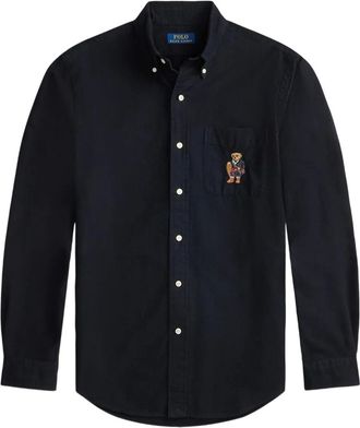 Polo Ralph Lauren Custom Fit Polo Bear brushedOoxford pocket shirt - Black