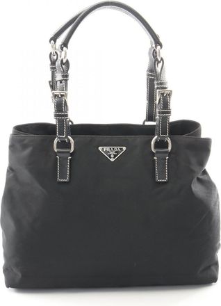 Prada Black Nylon Leather Handbag Tote Bag (Pre-Owned)