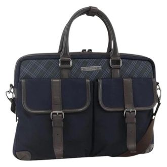 Burberry Pre-owned Canvas Briefcase - Heren - Pre-owned - Blauw - Maat: ONE Size Leer