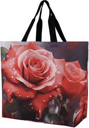 Generic Roses Flower Tote Bag Handle Carry Bag Waterproof Shoulder Bags For Yoga Ladies Picnic