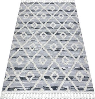 RugsX Rugsx - Carpet sevilla Z555A trellis, diamonds grey / white Fringe Berber Moroccan shaggy grey 80x150 cm