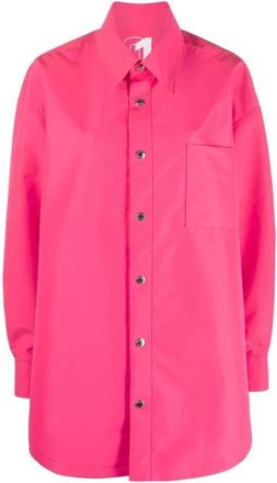 Khrisjoy Flamingo Pink Logo-Print Shirt Jacket - Dames - Overhemden - Roze - 2XS - Overhemden