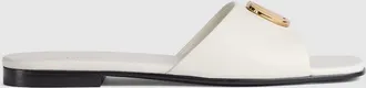 Gucci Womens Slide Sandal With Double G, White, Leather