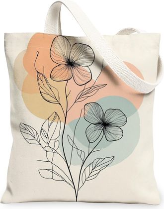 Generic Spring Aesthetic Pansy Canvas Tote Bag for Shopping 13x15, Fun Mid Century Floral Reusable Grocery Print Bag for Women, Abstract Flower Beach Aestheti