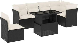 vidaXL Vidaxl - Set De Sof&aacute;s De Jard&iacute;n 7 Pzas Con Cojines Rat&aacute;n Sint&eacute;tico Negro