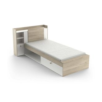 Dmora Cama Individual Agout, Sommier Para Dormitorio, Estructura De Cama Por Habitaci&oacute;n, Estructura Del Sostenedor Del Colch&oacute;n, 227x125 H91 Cm, Roble Y Blan