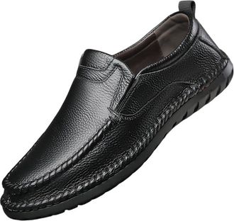 Generic Mens Genuine Cowhide Slip On Leather Loafers Soft Upper Comfortable Casual Dress Shoes Lightweight Non Slip Flats Easy Wear for Business Office and Da