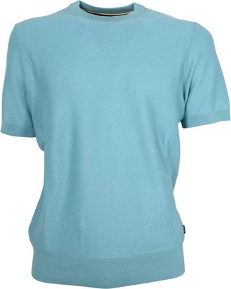 HUGO BOSS Tantino Gebreide Trui met Korte Mouwen - Heren - Ronde hals truien - Blauw - S - Katoen - Truien & Vesten