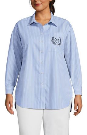 Lands End No Iron Oversized Poplin Extra Long Tunic in Le Crest/blue Stripe at Nordstrom, Size 2X