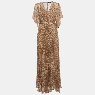 Maje Brown Leopard Pink Chiffon Maxi Dress