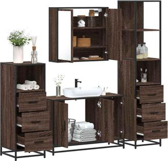 vidaXL Vidaxl - Set De Muebles Ba&ntilde;o 4 Pzas Madera Contrachapada Roble Marr&oacute;n