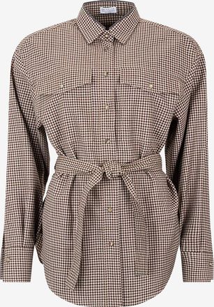 Brunello Cucinelli Langes Wollhemd mit Vichykaros und G&uuml;rtel Shiny Collar