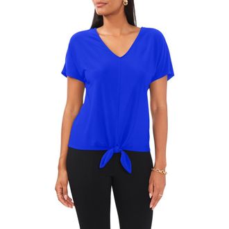 Chaus Tie Front V-Neck Top in Goddess Blue at Nordstrom, Size Small