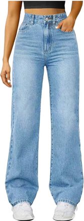 Generic Wide Leg Trousers for Women UK Jeans for Women UK Elasticated High Waist Wide Leg Trousers Slim Fit Boyfriend Denim Pants Pull On Baggy Stretch Bootcu