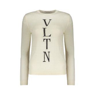 Valentino WomenS Cream Wool Crewneck Sweater, Size 44
