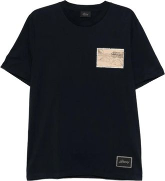 Brioni T-shirt met logo-borduursel - Heren - T-shirts - Blauw - 2XL - Katoen - Tops