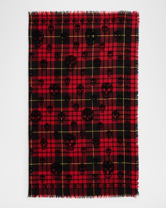 Alexander McQueen Men & apos;s Tartan Skull Silk-Blend Scarf