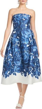 Sachin & Babi Shay Floral Strapless Stretch Mikado Cocktail Midi Dress in Nocturne Roses at Nordstrom Rack, Size 6