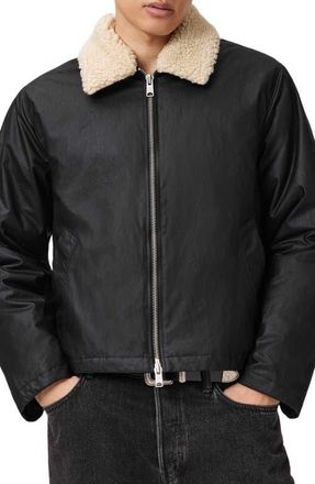 AllSaints Boston Faux Shearling Collar Jacket in Black at Nordstrom, Size Xx-Large