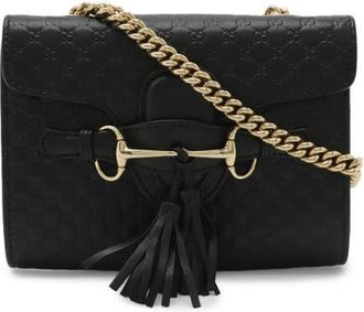 Gucci Pre-owned Microguccissima Emily Horsebit Chain Bag - Dames - Vintage Schoudertas - Zwart - ONE Size - Leer - Vintage