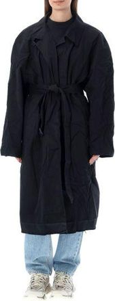Balenciaga Womens Midnight Blue Cotton Overcoat - Black - Size Small
