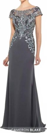 Cameron Blake Boat Neck Line Dress In Pewter/grey