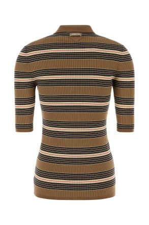 Prada Womens Embroidered Stretch Cotton Blend Polo Shirt Cammello