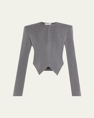 LaQuan Smith Embellished Denim Tailored Zip Jacket