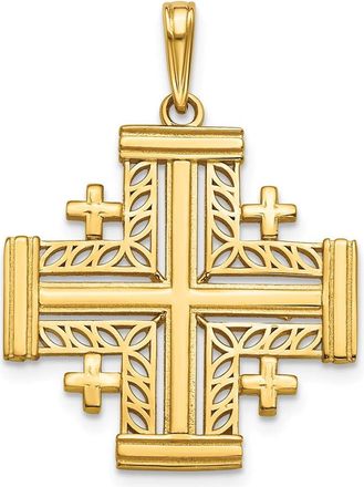 Diamond2Deal 14k Yellow Gold Cut-Out Jerusalem Cross Charm