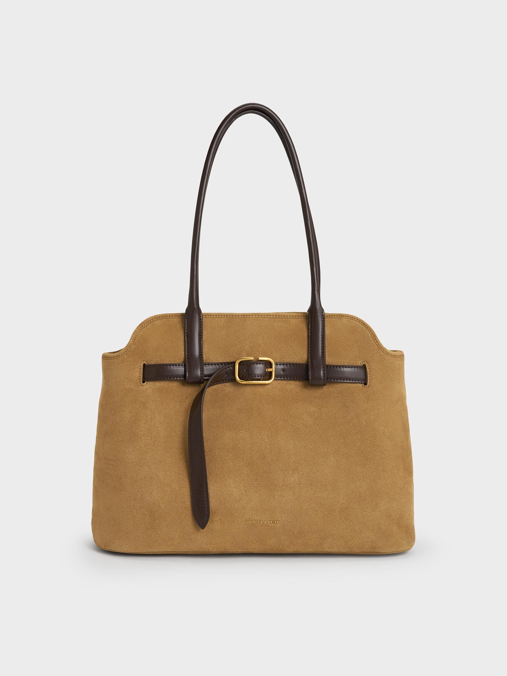 Charles Keith Victoria Recycled Suede Belted Trapeze Tote Bag