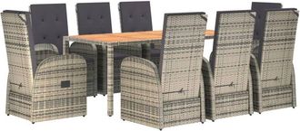 vidaXL 9 Piece Garden Dining Set Grey Poly Rattan&Solid Wood Acacia vidaXL